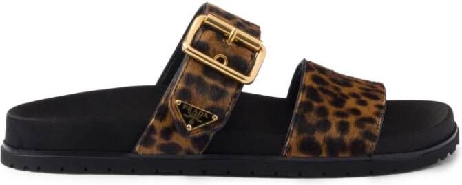 Prada triangle-logo animal-print sandals Brown
