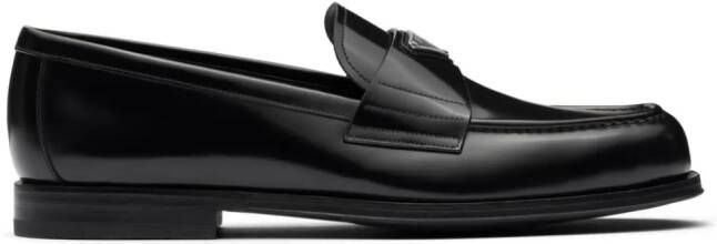 Prada triangle-logo brushed-leather loafers Black