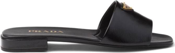 Prada triangle-logo leather slides Black