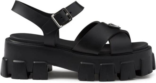 Prada triangle-logo platform sandals Black
