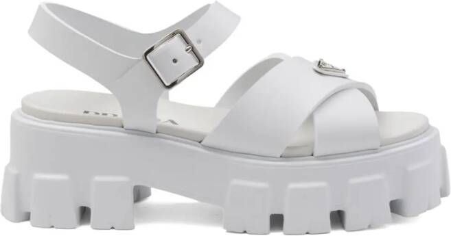 Prada triangle-logo platform sandals White
