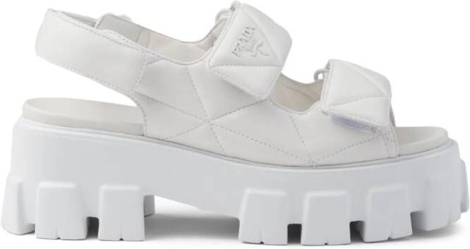 Prada Monolith quilted leather sandals White