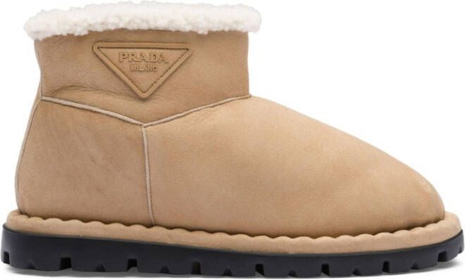 Prada triangle-logo suede boots Brown