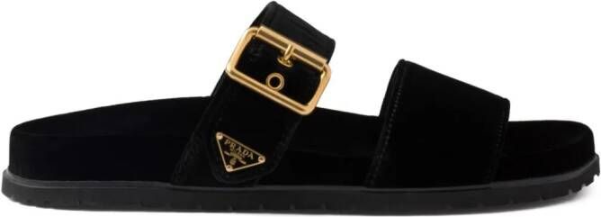 Prada triangle-logo velvet slides Black