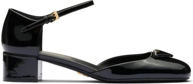 Prada 35mm triangle-logo patent pumps Black
