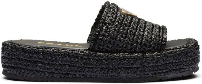 Prada woven flatform sandals Black