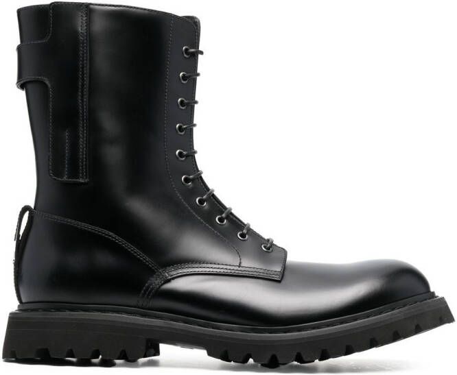 Premiata lace-up leather ankle boots Black