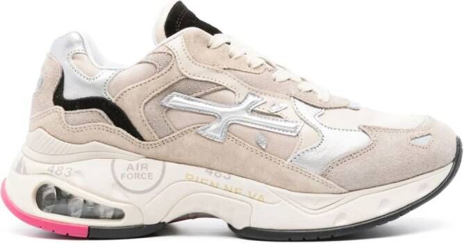 Premiata Sharky logo-embossed leather sneakers Neutrals
