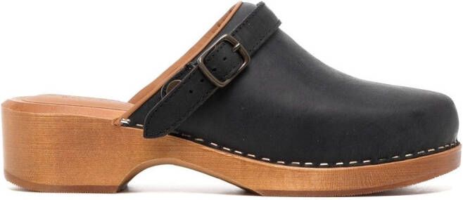 RE DONE wooden-platform leather clogs Black