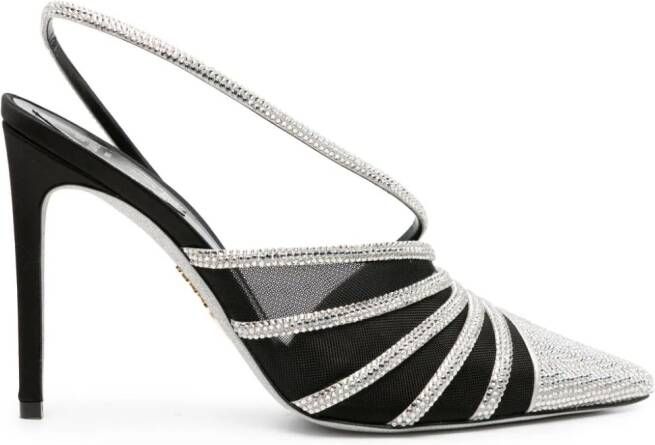 René Caovilla 115mm slingback mesh crystal pumps Black