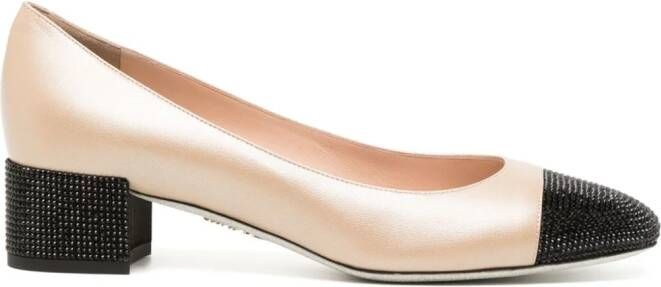 René Caovilla 40mm rhinestone-embellished leather pumps Brown