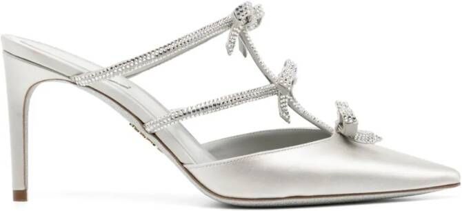 René Caovilla 80mm bow-detail satin mules Silver