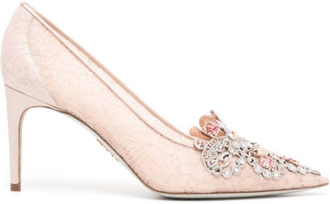 René Caovilla 80mm crystal-embellished leather pumps Pink