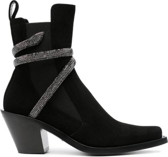 René Caovilla 80mm crystal-embellished suede ankle boots Black