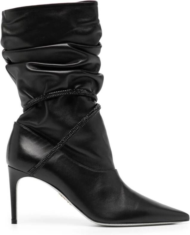 René Caovilla 80mm ruched leather boots Black