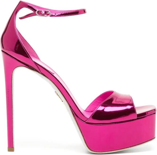 René Caovilla Anastasia 130mm metallic platform sandals Pink