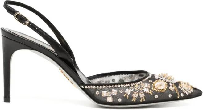 René Caovilla Aretha 70mm crystal-embellished slingback pumps Black
