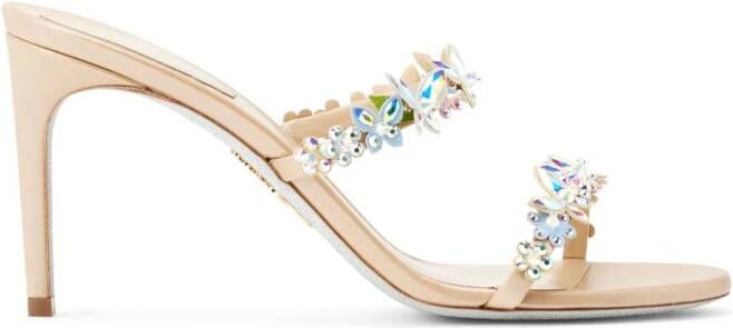 René Caovilla Bessie 80mm satin mules Neutrals