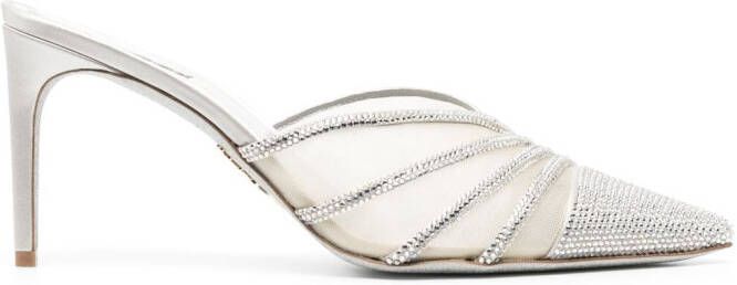 René Caovilla Bridal 80mm crystal-embellished mules Grey