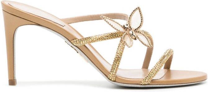 René Caovilla butterfly embellished strappy sandals Brown