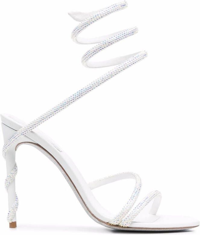 René Caovilla 120mm Cecile rhinestone sandals White
