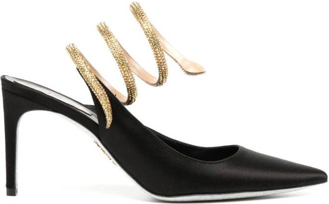 René Caovilla Cleo 80mm rhinestone-embellished satin pumps Black