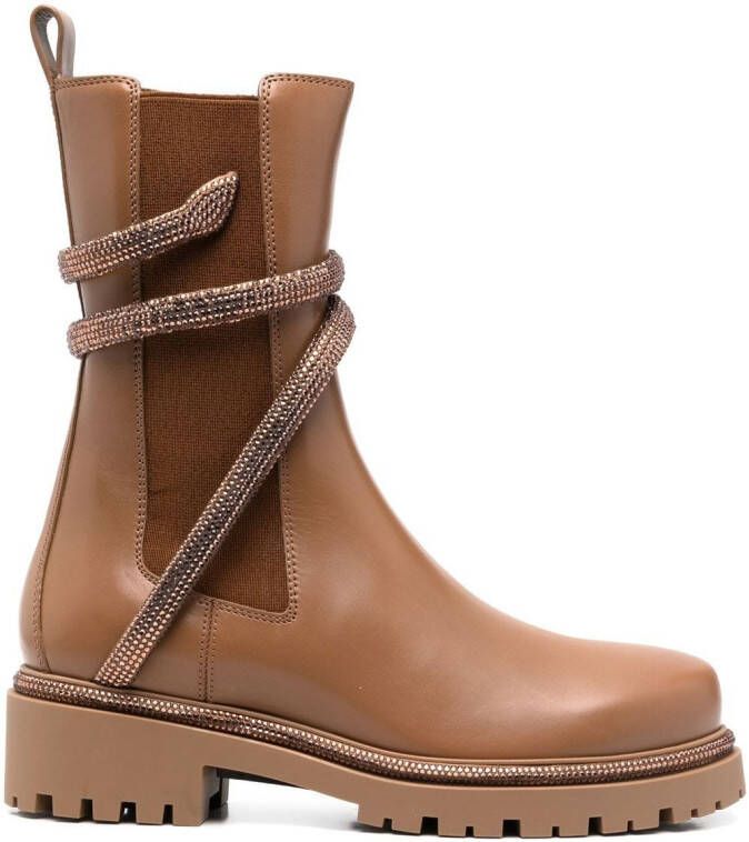 René Caovilla Cleo crystal-embellished Chelsea boots Brown
