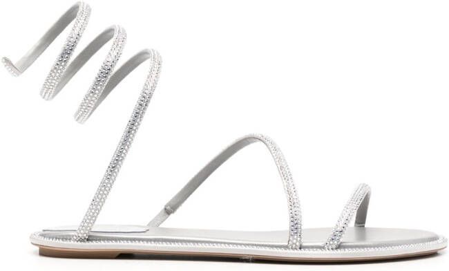 René Caovilla crystal-embellished flat sandals Grey