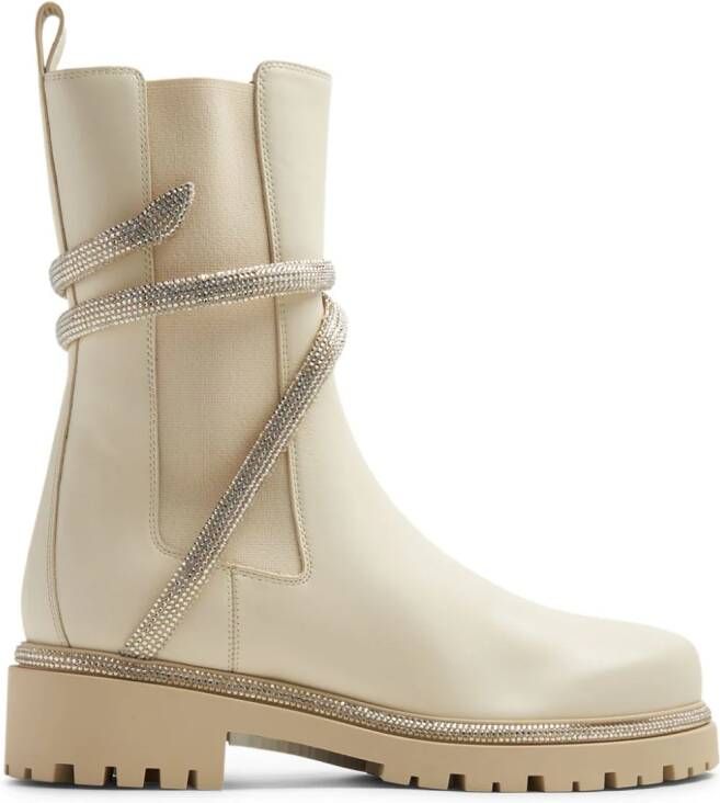 René Caovilla crystal-embellished leather boots Neutrals