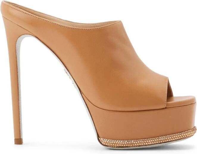 René Caovilla crystal-embellished platform sandals Brown