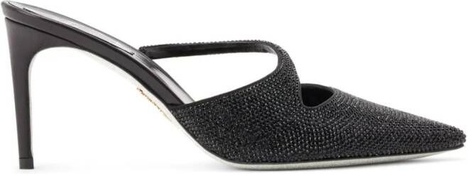 René Caovilla crystal-embellished satin mules Black