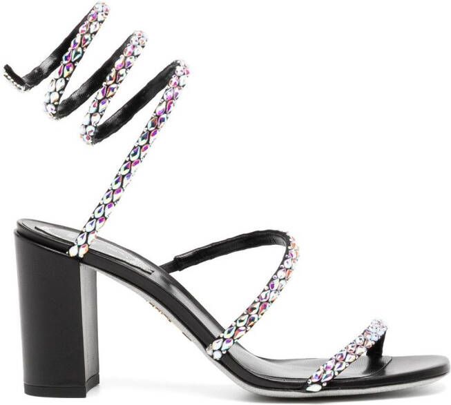 René Caovilla crystal embellished strappy sandals Black