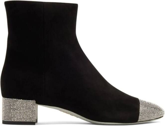 René Caovilla crystal-embellished suede boots Black