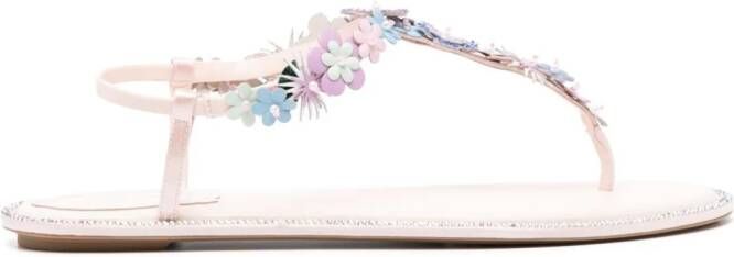 René Caovilla floral-appliqué leather sandals Pink