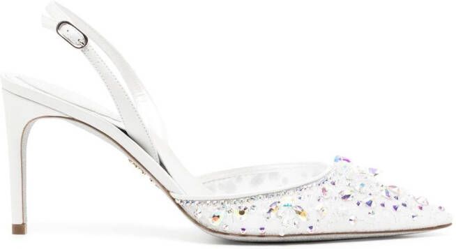 René Caovilla lace embellished sling back pumps White