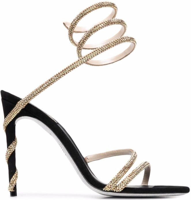 René Caovilla Margot 120mm jewelled snake sandals Black