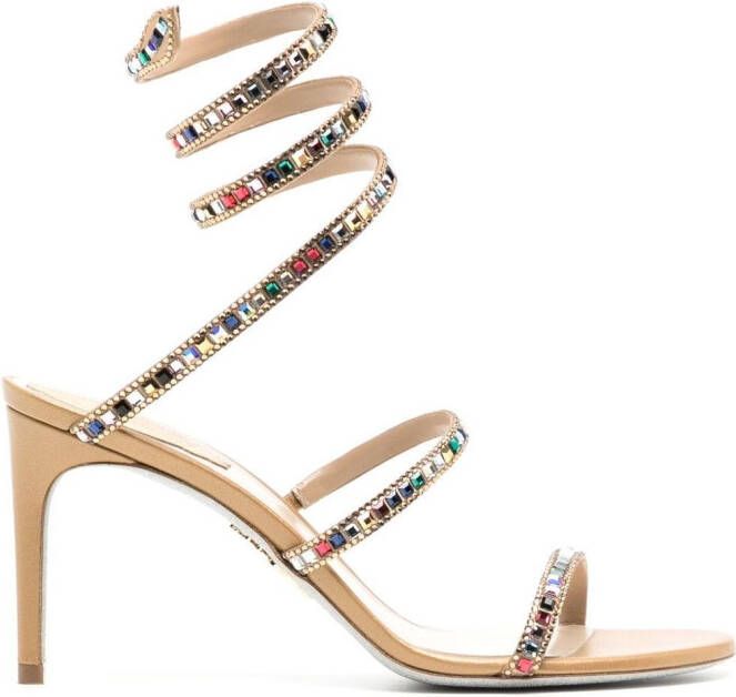 René Caovilla multicoloured crystal strappy sandals Yellow