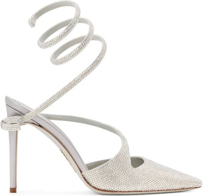 René Caovilla rhinestone-embellished asymmetric pumps Grey