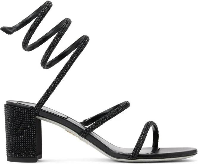 René Caovilla rhinestone-embellished satin sandals Black