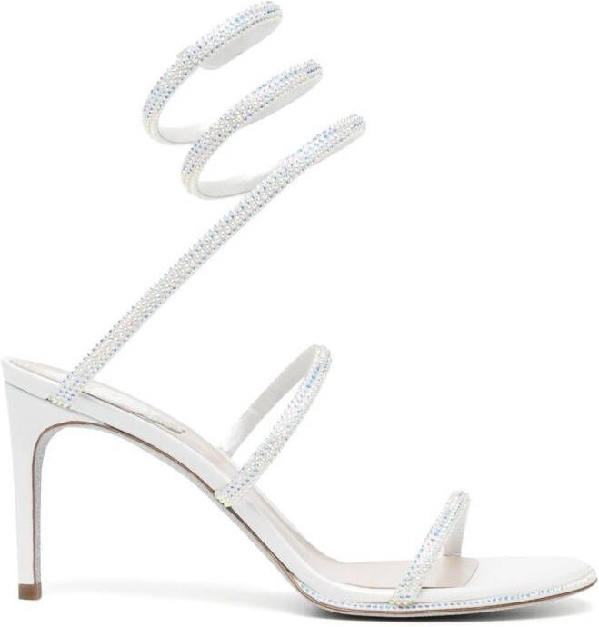 René Caovilla 80mm rhinestone strappy sandals White