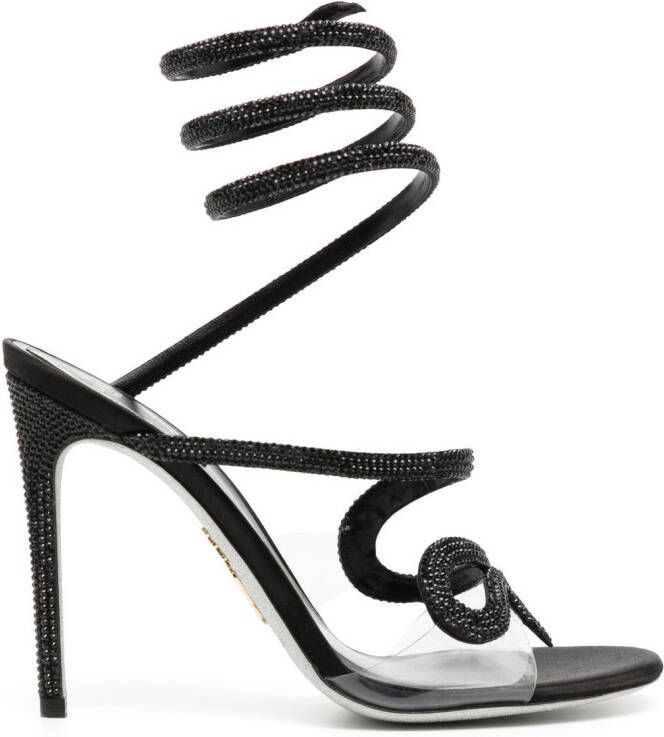 René Caovilla Snake embellished sandals Black