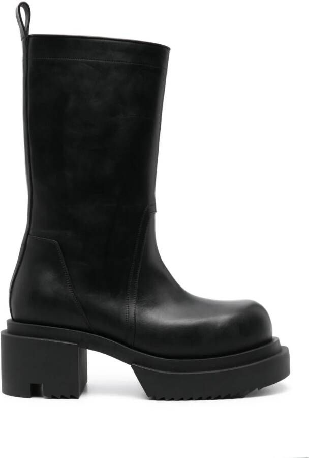 Rick Owens mid-calf leather plaform boots Black