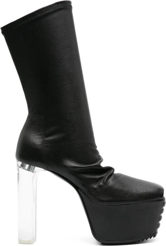 Rick Owens peep-toe leather mid-calf boots Black