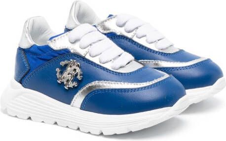 Roberto Cavalli Junior logo-plaque leather low-top sneakers Blue