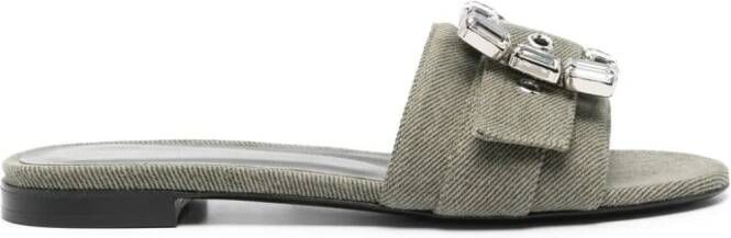 Roberto Festa crystal-buckle denim slippers Green