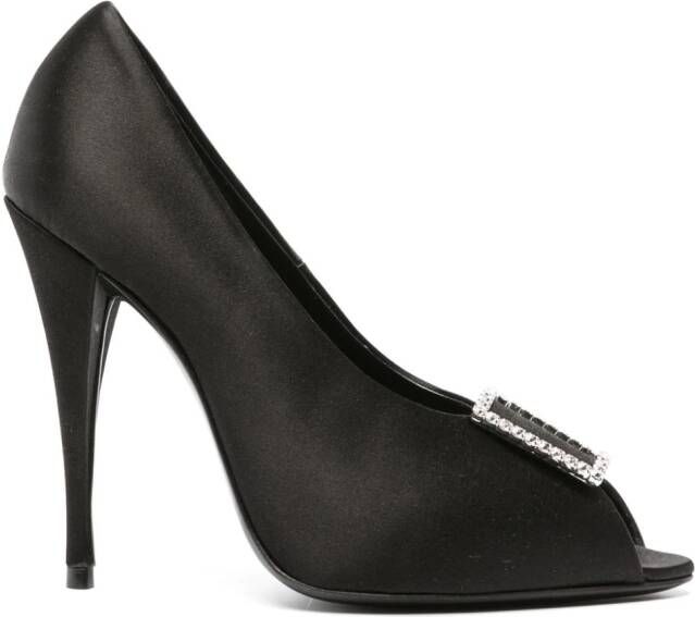 Saint Laurent 115mm crystal-embellished satin pumps Black