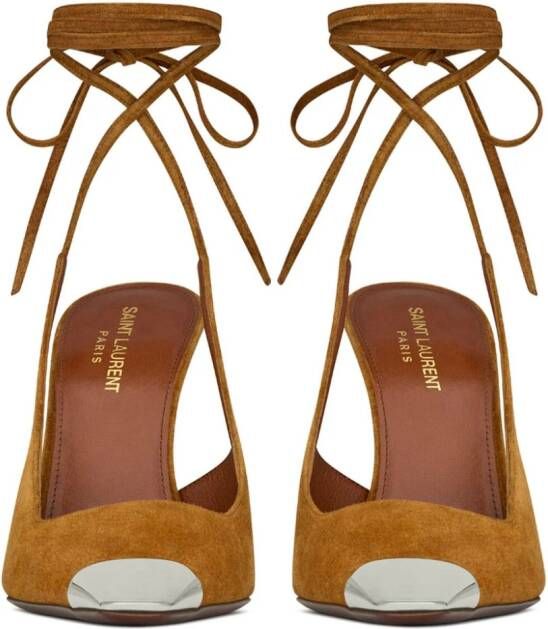Saint Laurent 105mm Blade metal suede pumps Brown