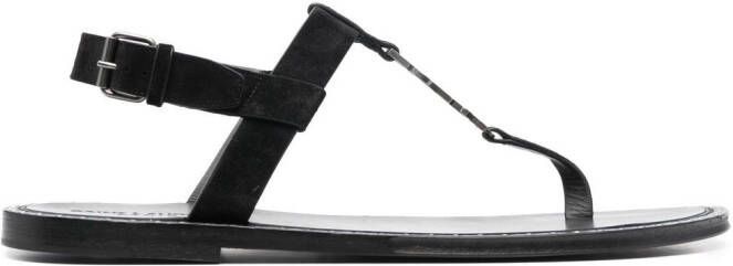 Saint Laurent Cassandra logo plaque flat sandals Black