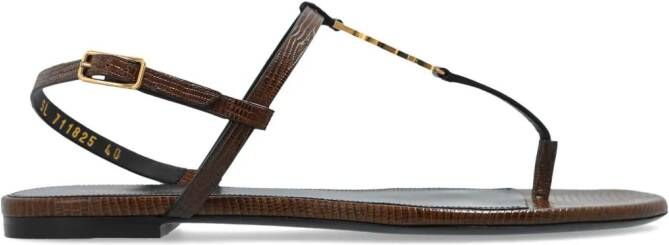 Saint Laurent Cassandre-plaque leather sandals Brown
