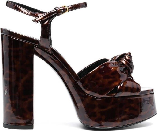 Saint Laurent patent platform sandals Brown